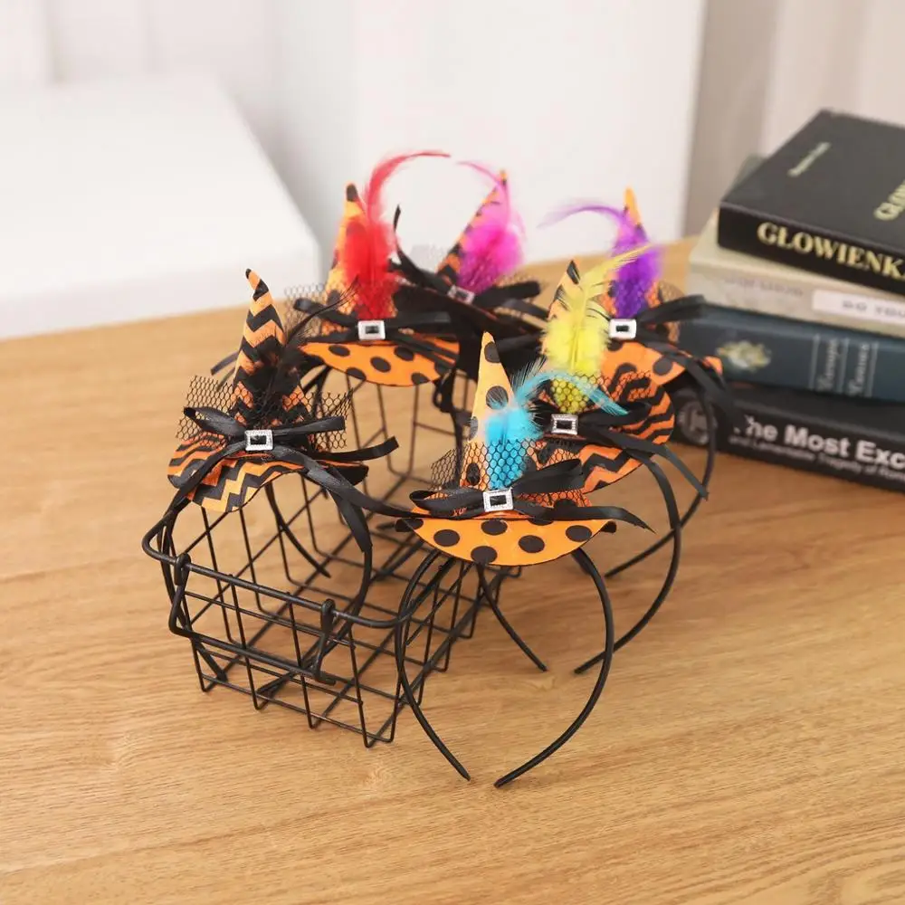

Halloween decorations performance props Halloween head button Witch Hat children feather hoop hair hoop