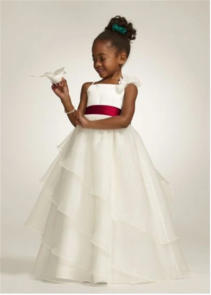 2015 Stunning Spaghetti Straps Organza Flower Girl Dress Pageant Dresses for Girls Communion