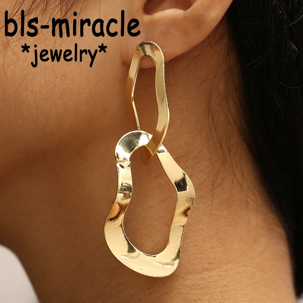 

Bls-miracle Big Gold Metal Round Drop Earrings For Women Hollow Geometric Irregular Statement Dangle Earring Fashion Jewelry