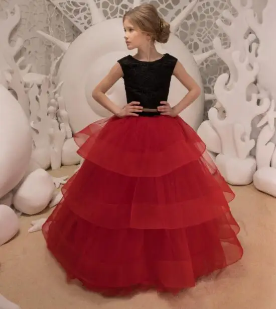 Royal Black and Red Flower Girl Dress keyhole back two pieces Birthday Wedding Party Holiday Bridesmaid Tulle Lace Dresses Royal Black and Red Flower Girl Dress keyhole back two pieces Birthday Wedding Party Holiday Bridesmaid Tulle Lace Dresses