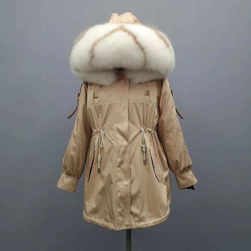 

S-XL Winter Parkas Woman Rex Rabbit Fur Coat Large Fox Fur Collar Hooded Detachable Lining Thick Warm Jacket 2019 New Fashion