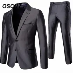 OSCN7 свободное, облегающее 2 шт. костюмы для мужчин 2019 жених Свадебные для черный флип карман из двух частей простой костюм XF016