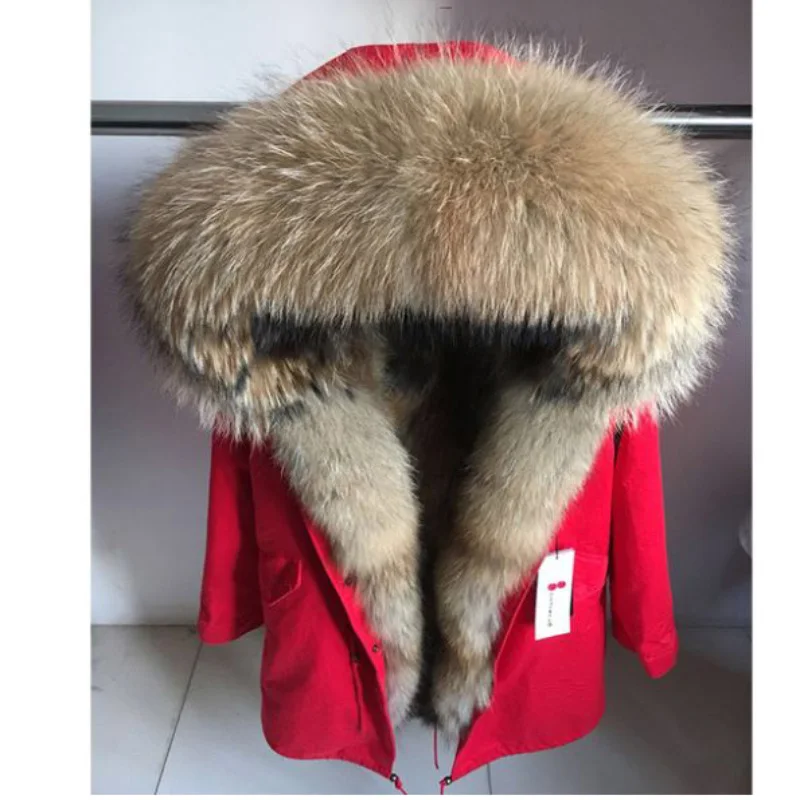 Корейские женские зимние модные свободные толстые настоящая подкладка из енота лисий мех с капюшоном манжеты парки куртки женские теплые пальто Верхняя одежда - Цвет: C3