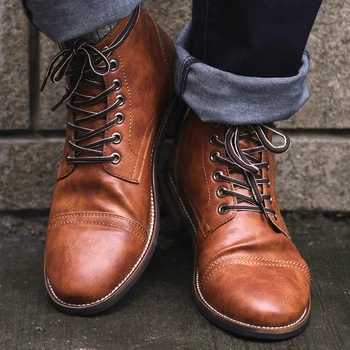 

Cosidram High Quality British Men Boots Autumn Winter Shoes Men Fashion Lace-Up Boots Pu Leather Male Botas Brm-056