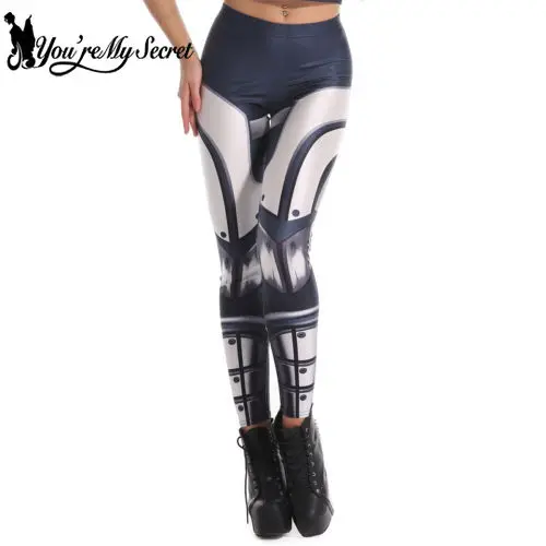 

[You're My Secret] 2019 New Fashion METAL Armor Leggings for Women Sexy Fitness 3D Digital Robot Constume Ankle Winter Pants