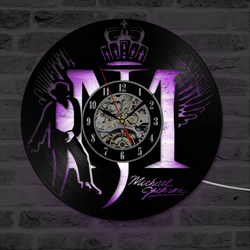 

Michael Jackson Design Vinyl Record WallClock Creative Hanging Clock Antique Black Round Hollow Clock Home Decoration LED Clock