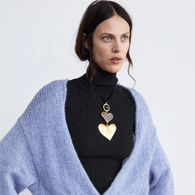 

Hyperbole Big Double Heart Pendant Necklaces for Women Heavy ZA New Arrival Neck Accessories Drop Shipping NT186
