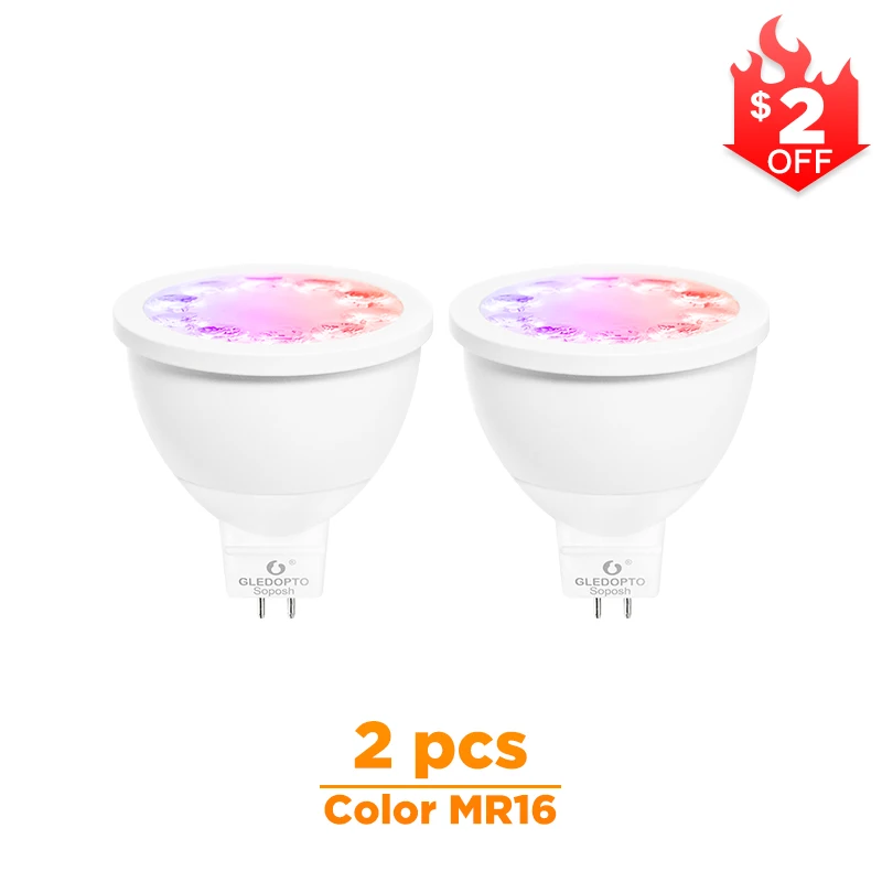 GLED0PTO ZIGBEE Mr16 led spotlight 4W RGB/CCT LED BULB DC12V work with smartthins zigbee hub echo plus smart phone control light - Испускаемый цвет: 2 Pcs color Mr16