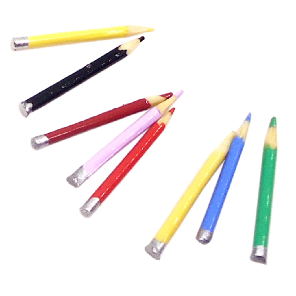 Miniature Coloured Pencils Office Supply Kit For 1/12 Dolls House Miniatures Room Micro Landscape Decor Accessory 8pcs
