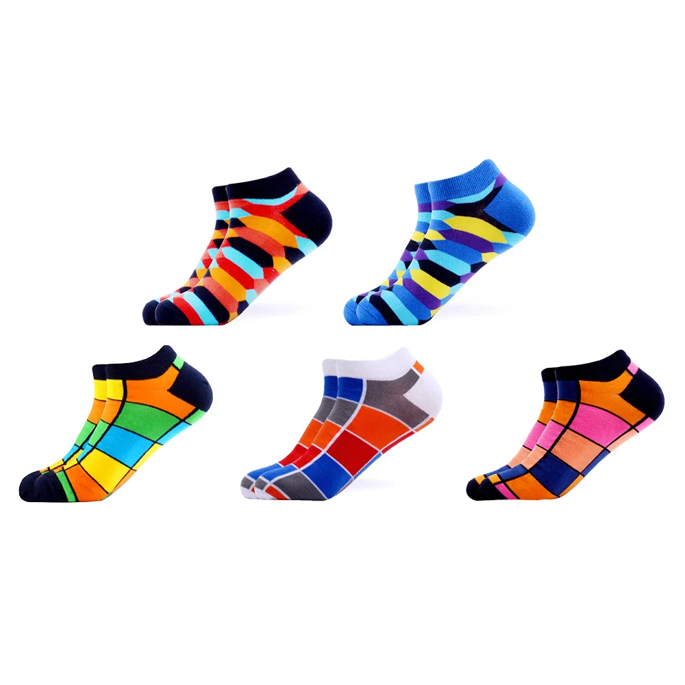 Сланцы SANZETTI 5 пар/партия Для мужчин, дышащий чесаный хлопковые носки Повседневное летняя одежда с геометрическим узором безбортные носки Harajuku, как правило, носки под платье - Цвет: B06518