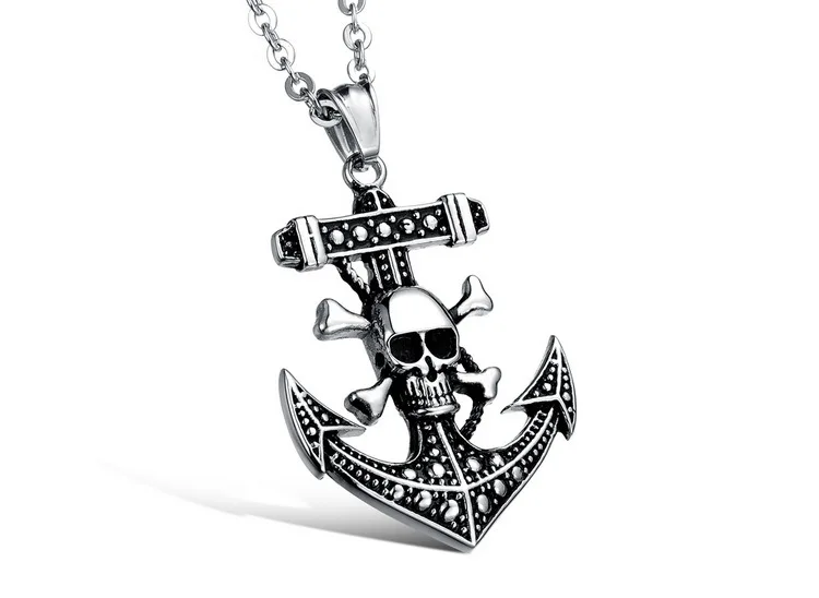 Titanium Steel Anchor Necklace Skull &amp Crossbones style Pendant &quotPirates of the Death&quot Punk Unique Jewelry | Украшения и