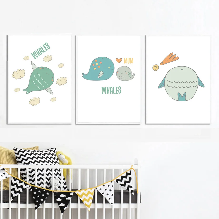 Мультфильм животных акула шар холст картины Nordic КИТ плакаты с птицами и принты