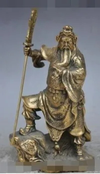 

YM 320 9"chinese bronze copper Soldier Generals GuanGong Guan Yu Hold Knife God statue