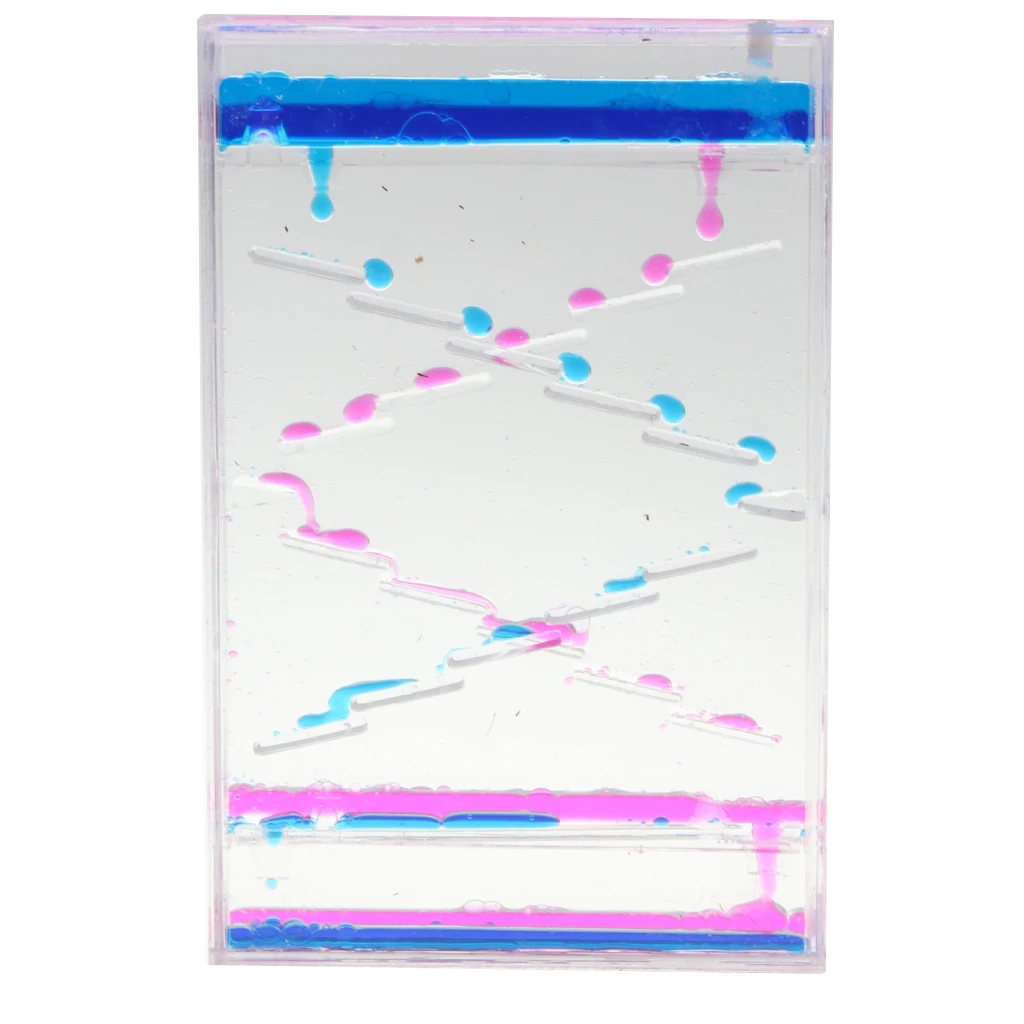 Square Slide Floating Mix Colored Oil Hourglass Bubbler Motion Timer Sensory Toy Home Decor - Blue + Pink