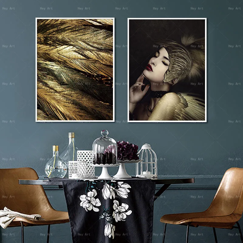 Frameless printing portrait picture Wall art prints feather canvas paintings for living room Figure Posters