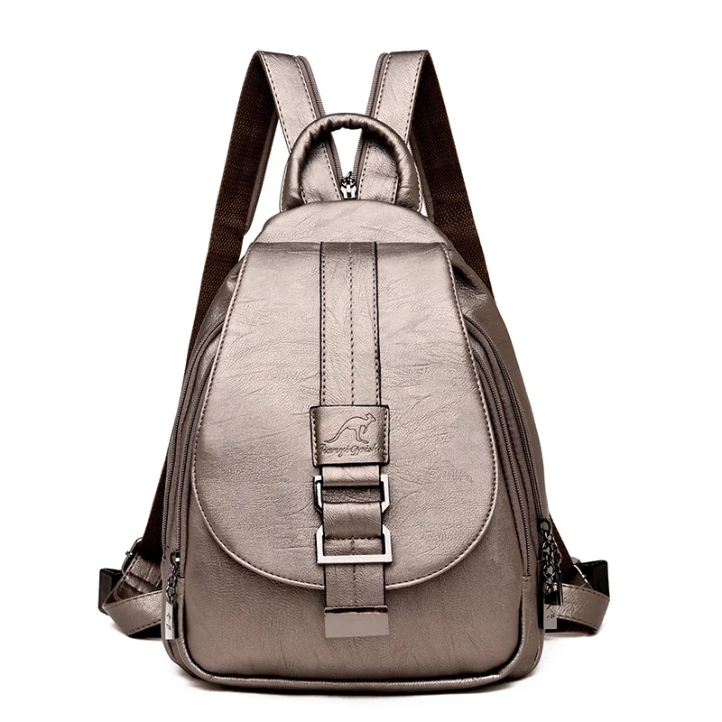Женский рюкзак, многофункциональный женский рюкзак, повседневная школьная сумка для девочек-подростков, Высококачественная кожаная сумка через плечо для женщин - Цвет: Gold