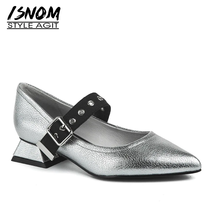 

ISNOM Unusual Heel Pumps Women Pointed Toe Footwear Fashion Casual Rubber Shoes Female Mary Jane Shoes Woman 2019 Spring New
