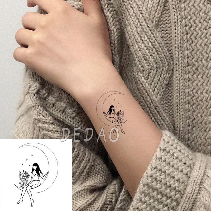 

Temporary Tatoo Fake Tattoo Sticker Old School Moon Star Tattoos Waterproof Tatouage Hand Foot Neck Art Tatto For Girl Women