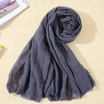 

2019 New Unisex Wrinkle Scarf Women Men Cotton Shawls Hijab Plain Soft Solid Scarves Head Wrap Long Size Scarf Muffler