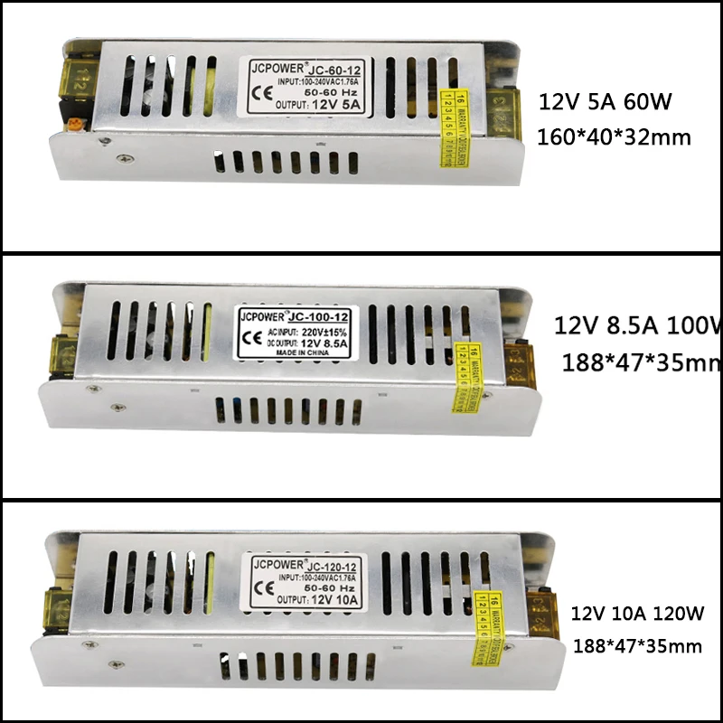 DC 12 В 5A/8.5A/10A12.5A/15A/16.5A/20A/30A длинный тонкий световой трансформатор Светодиодная