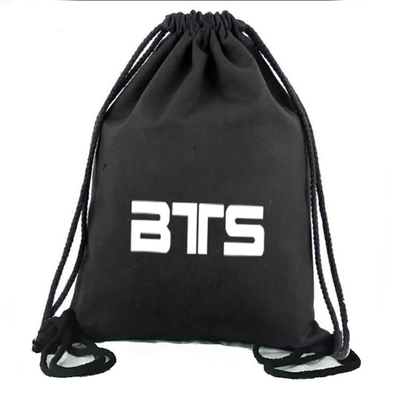 

New Canvas Backpack Letter Printing Drawstring bag Student Sports Black Drawstring Backpack Simple School Bag Summer Travel bag