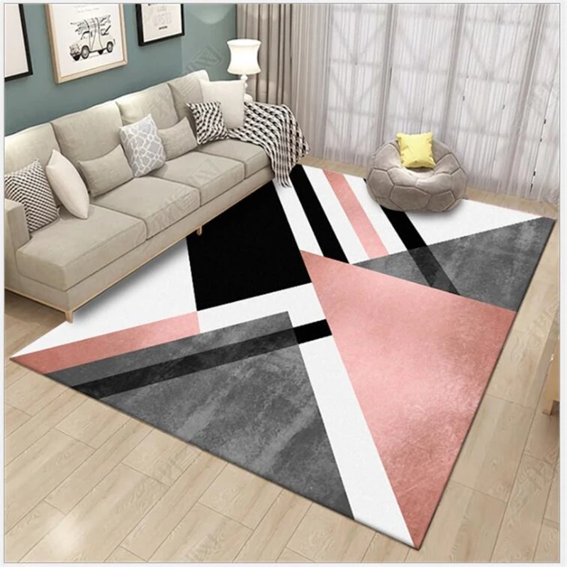 

AOVOLL Large Soft Carpet Bedroom Rugs For Living Room Floor Mats Nordic Style Heavy Metal Powder Black Geometry Carpets Rugs