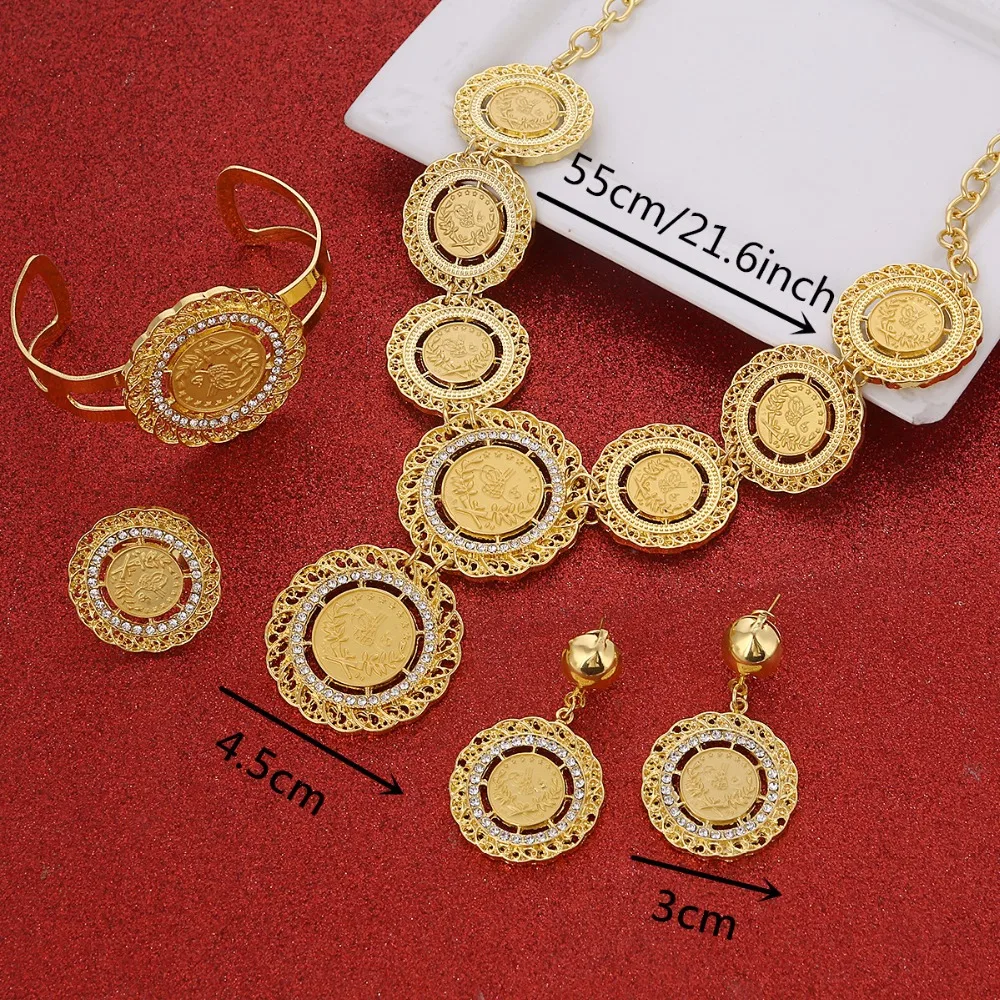 Цепочки и ожерелья Серьги кольцо браслет большой монета Ювелирные наборы Золото Цвет Турции монеты Арабских Подарки турки Африка Вечерние