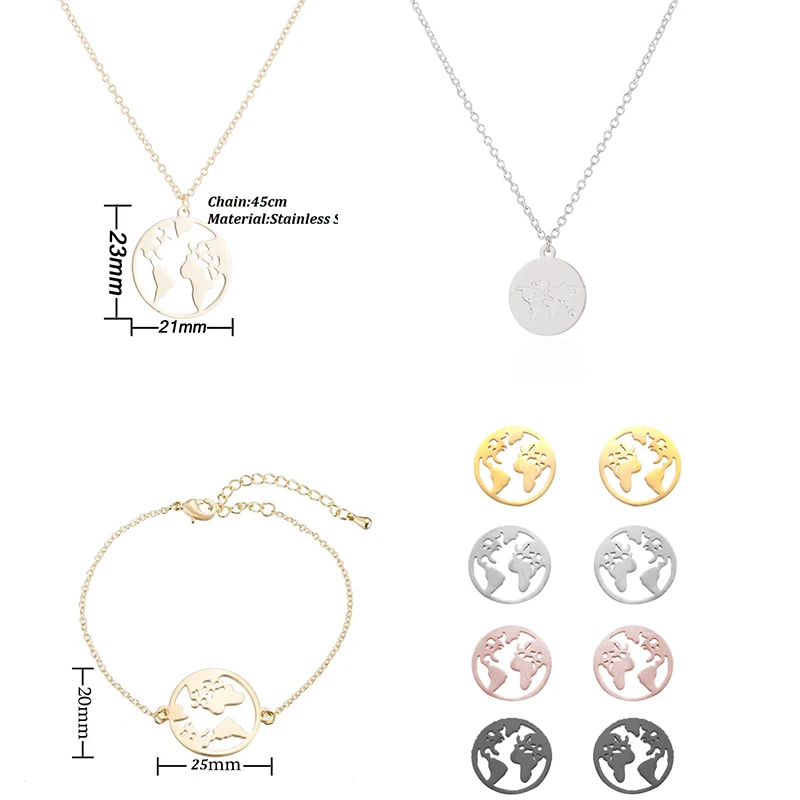 

yiustar Globe World Map Necklace Women Hollow Out Earth Pendants Stainless Travel Long Chain Necklaces Jewelry Christmas Gifts