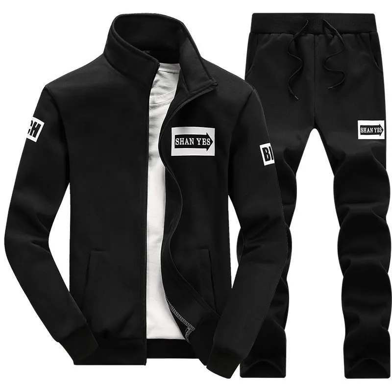 

Mens Set 2PC Zipper Autumn Sportswear Casual Tracksuit Male 2019 Sweatshirt Jacket +Pans Suit Hoodies Moleton Masculino dropship
