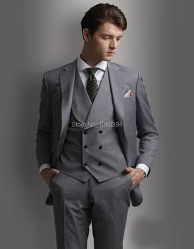 Ceny 2018 Wykonane Na Zamówienie Mężczyzna Szary Garnitury Ze Spodniami Groomsman Formalne Suknia ślubna Mężczyźni Garnitury ślubne Pan Młody Smokingi Oblubieniec 3 Sztuk