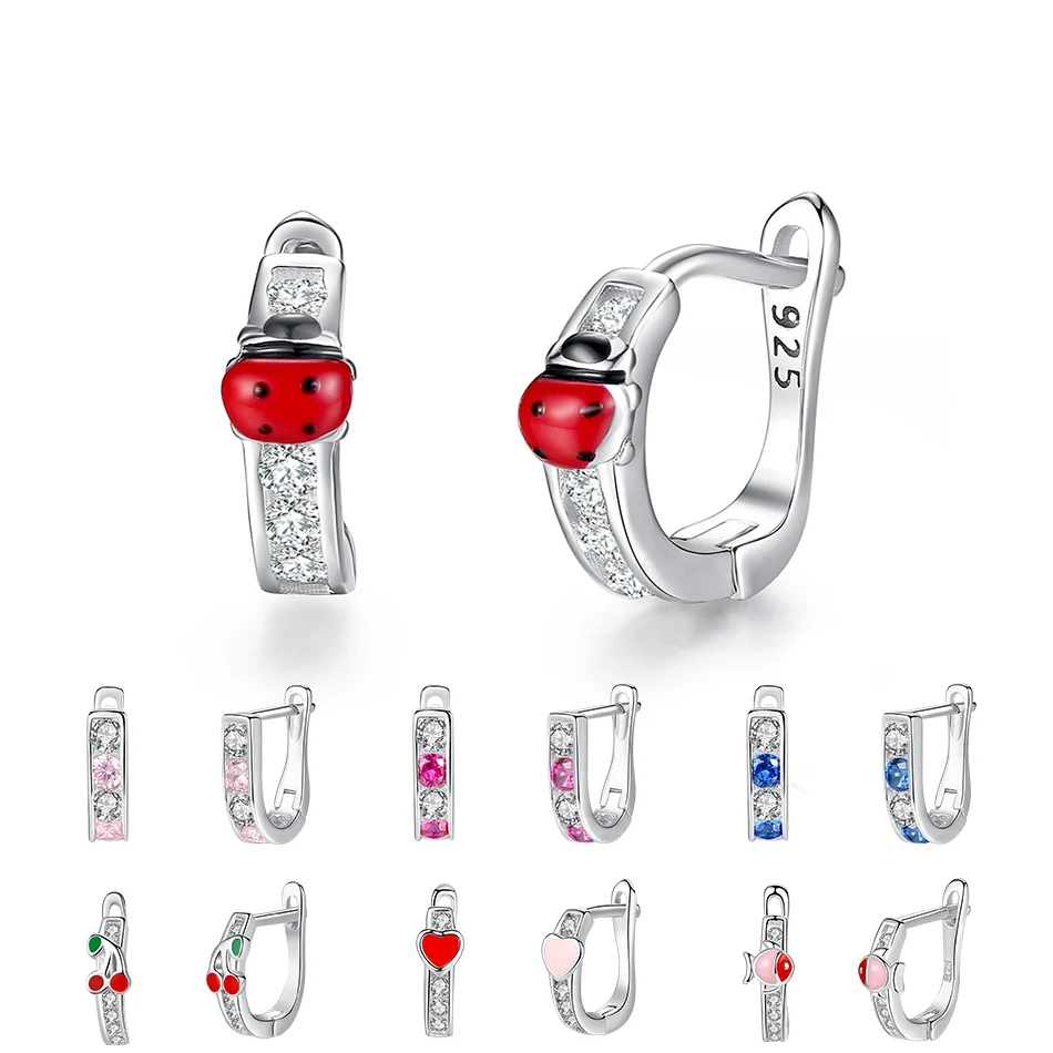 

100% 925 Sterling Silver Jewelry Kids Earrings Exquisite Enamel Cute Animal Bee Dog Elephant Flower Stud Earrings Gift for Girl