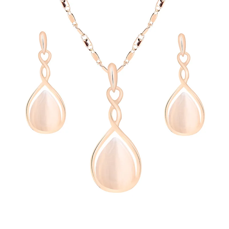 Lemon Value Luxury Fashion Gold Color Opal Infinite Pendant Necklace Trendy Elegant Earrings Women Wedding Jewelry Sets ZL264 | Украшения и