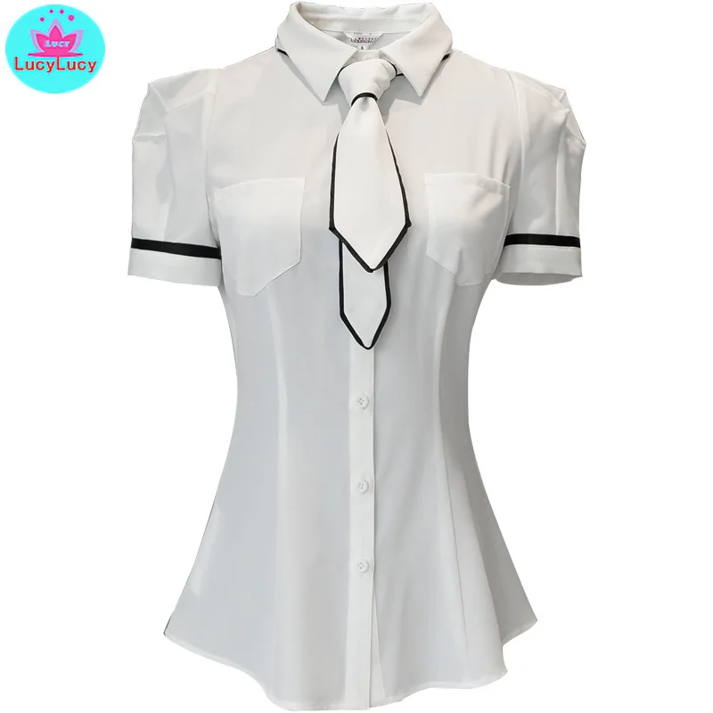 2019 summer women's new professional lapel tie single-breasted Slim company white-collar white shirt