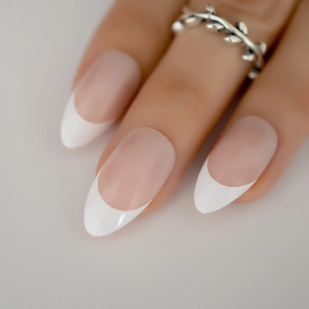 Шпильки для ногтей, прозрачные белые обнаженные французские накладные ногти, заостренные накладные ногти для девочек, острый конец, полное покрытие, кончики для дизайна ногтей