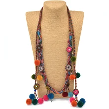 Accesorios de Bohemia de las mujeres Colthing Pompones Encanto Largas Cadenas de cuentas Collar Hecho A Mano Collar Collar de La Borla de Boho Maxi Pomposo