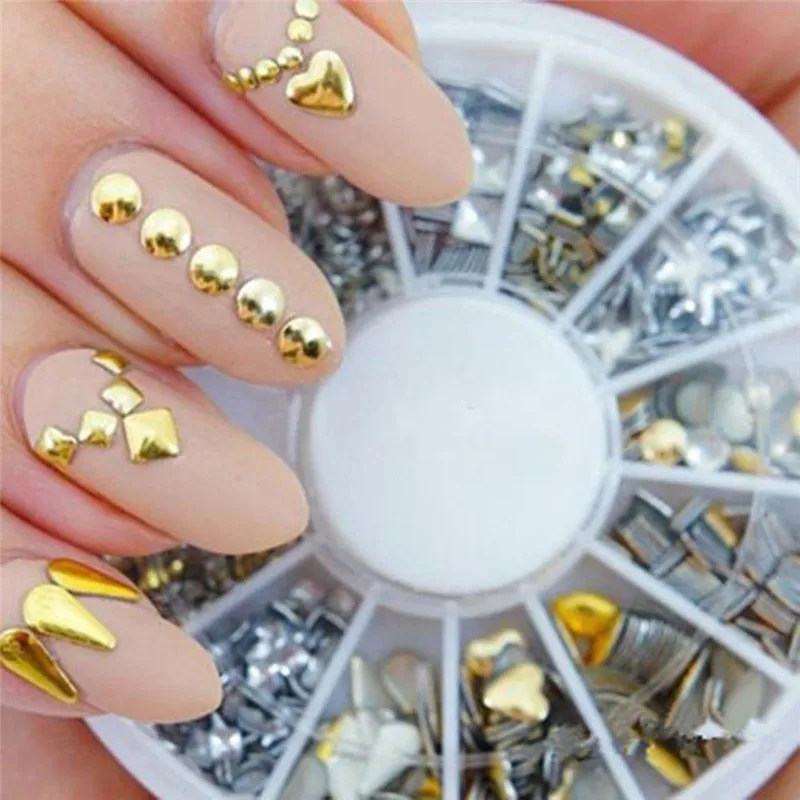 

Gold Silver Rivet Studs 3D DIy Metal Nail Art Decoration Star Square Round Round Mixed Accessories