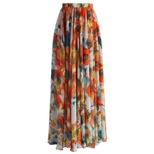 Boho женские летние цветочные печати длинные юбки для дам Мода Высокая талия Горячие плиссированные пляжные повседневные шифоновые длинные юбки