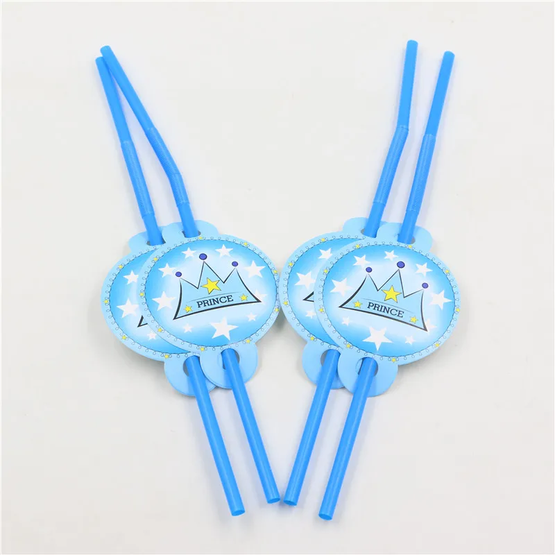 Трубочки Дети сувениры мультфильм тема Baby Shower голубой Crown Happy День рождения
