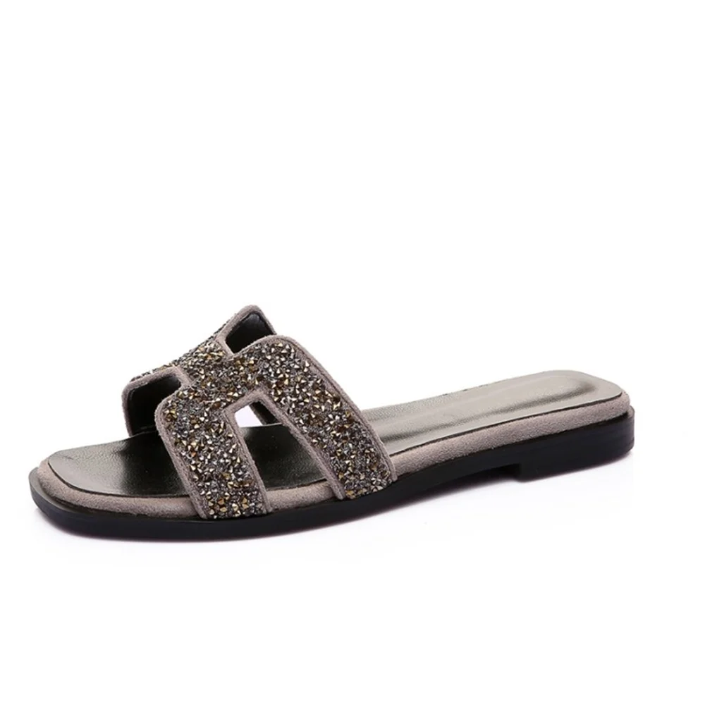 

women fashion slide sandals women luxury slipper genuine cow really leather shoes H flats women slippers