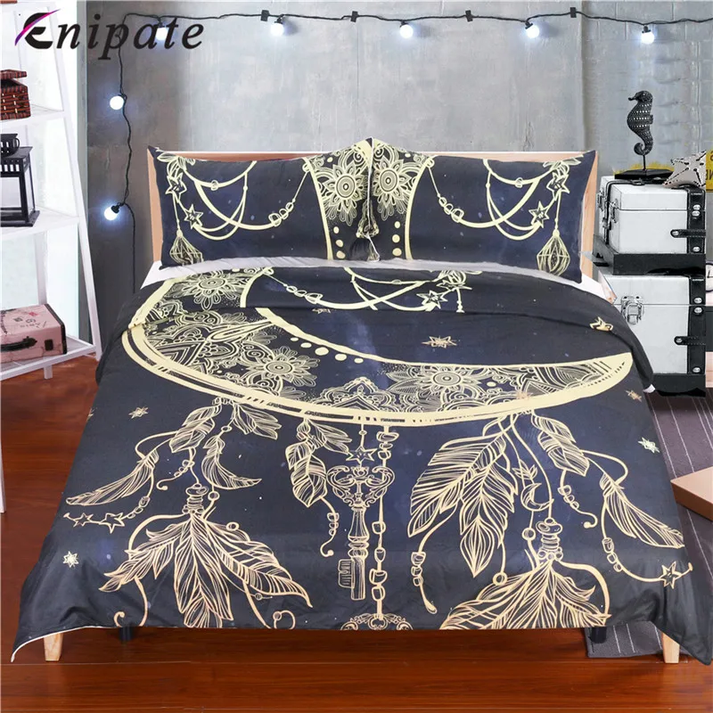 

Enipate 3pcs Mandala Gold Elephant Duvet Cover with Feather Moon Bedding Set Pillowcase Boho Bed Set Quilt Cover 4 Sizes