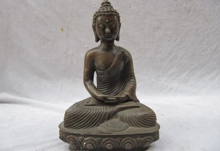 

Collectible bronze S2377 Tibet Folk Fane classical Old Bronze Sakyamuni Amitayus cassock Buddha Statue (B0328)