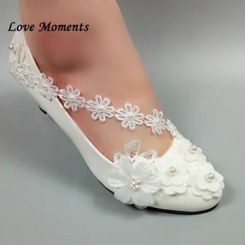 

Love Moments White Flower Ladies Wedding shoes High heeled Bridal fashion shoes Sweet Party dress shoe Platform shoes
