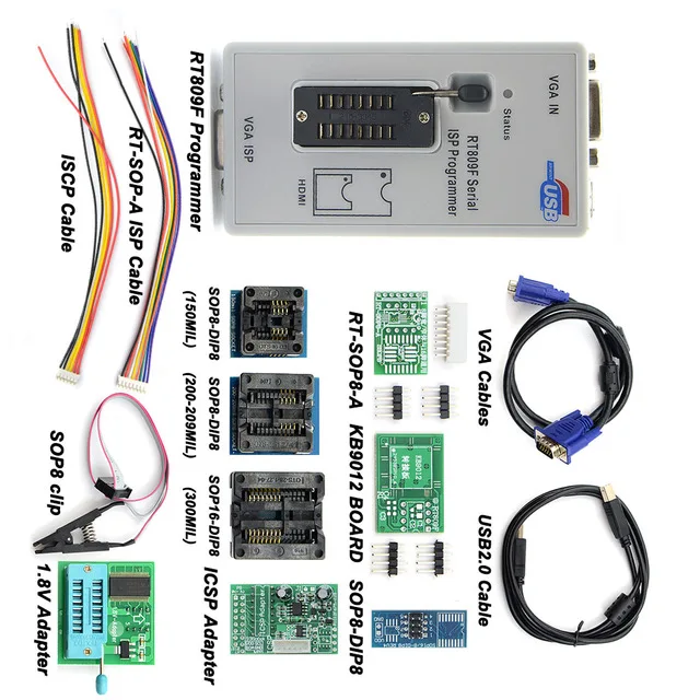 RT809F ISP программист/RT809 lcd usb программист ремонтные инструменты 24-25-93 serise IC с 11 адаптерами - Цвет: with 11 Adapter