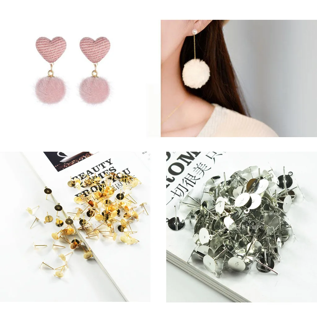 100Pcs Fashion 10x12mm Flat Pad Earring Post Ear Stud Post DIY Beads Holder Pearl Base Jewelry Findings Craft Making Accessories