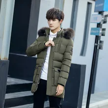 Корейский Тонкий Мужская длинная парка повседневное теплый толстый пальто оверсайз Мех животных толстовки зимнее пальто