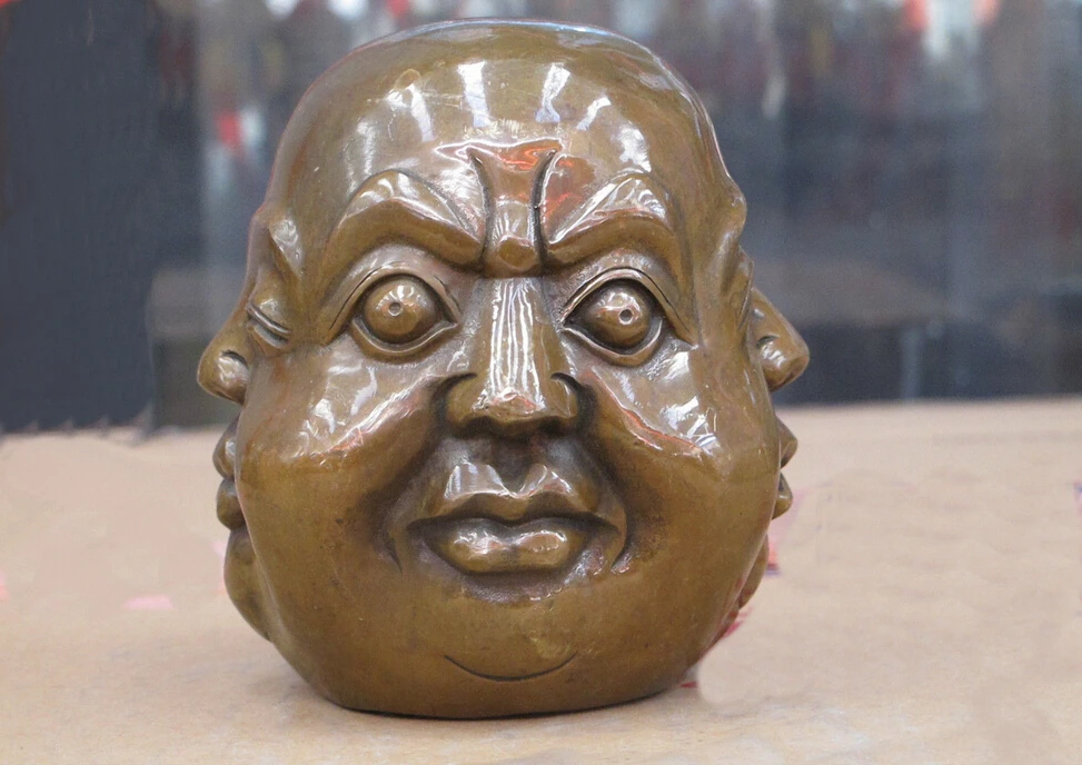 

4"China folk Bronze Copper happy or angry, sad or joyous 4 face buddha head St