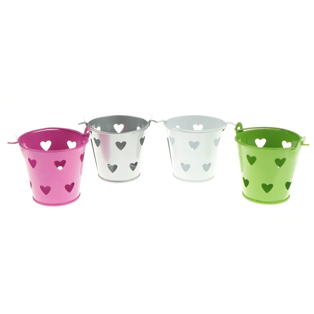 Hollow heart shape Buckets Fashion Mini Wedding Candy Box Metal Tin Pails Party Levitating Flowerpot Candy Box Decoration