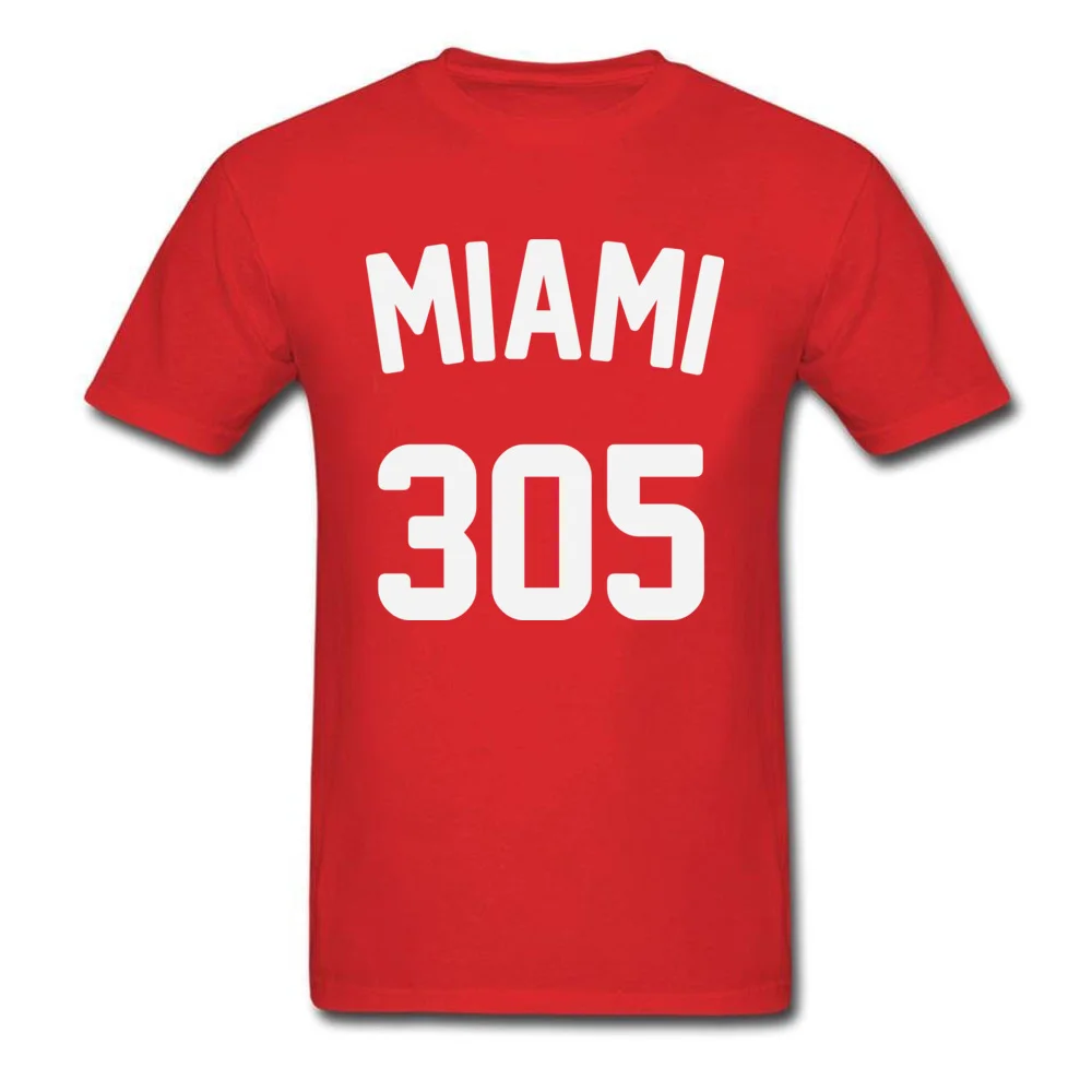 Miami 305 Men 2018 Fashion Tops Shirts Crewneck Summer Fall 100% Cotton T-shirts Simple Style Short Sleeve Clothing Shirt Miami 305 red