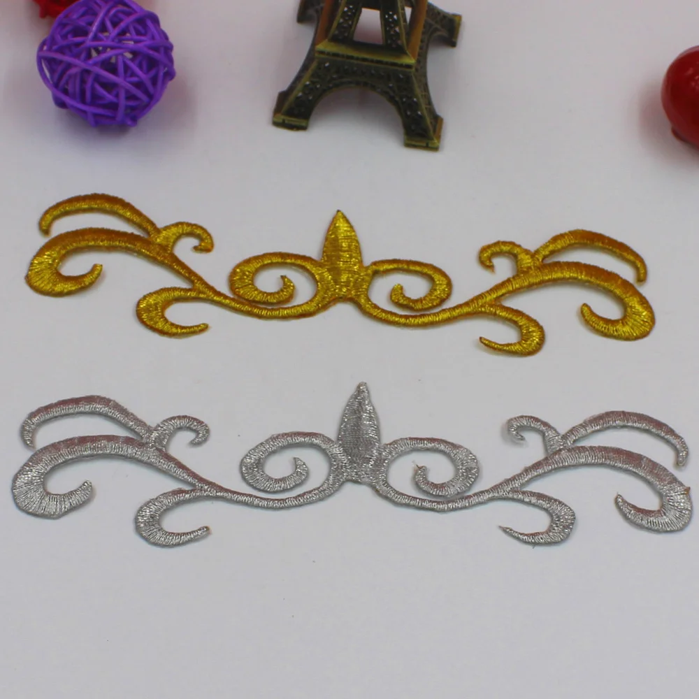 

YACKALASI 5 Pieces/Lot Iron on Patches Crown Appliqued Gold Embroidery Appliqued5cm*14.5cm