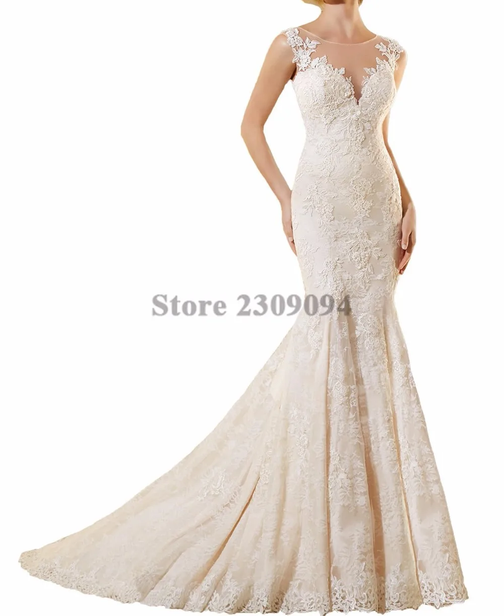Scalloped Neck font b Hijab b font Sereia High Quality Appliques Buttons robe mariage Sexy Mermaid